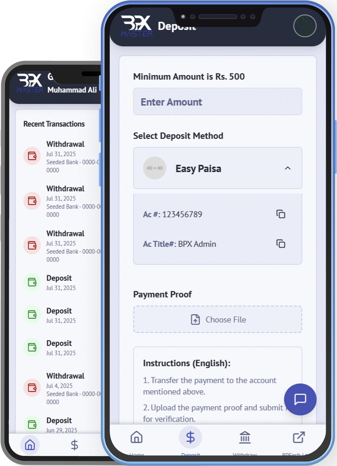 App dashboard on phone